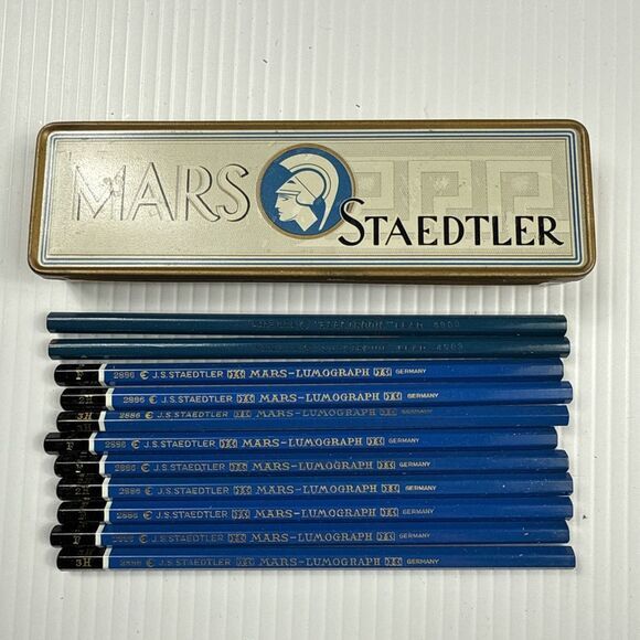 RARE J.S. MARS STAEDTLER TIN 9‎ 2886 LUMOGRAPH PENCILS & 2 Eagle Chemi Sealed